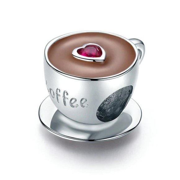 Jewelry - ❤️ Valentine’s Special Silver Coffee Cup Charm with Cubic Zirconia Stone Charm